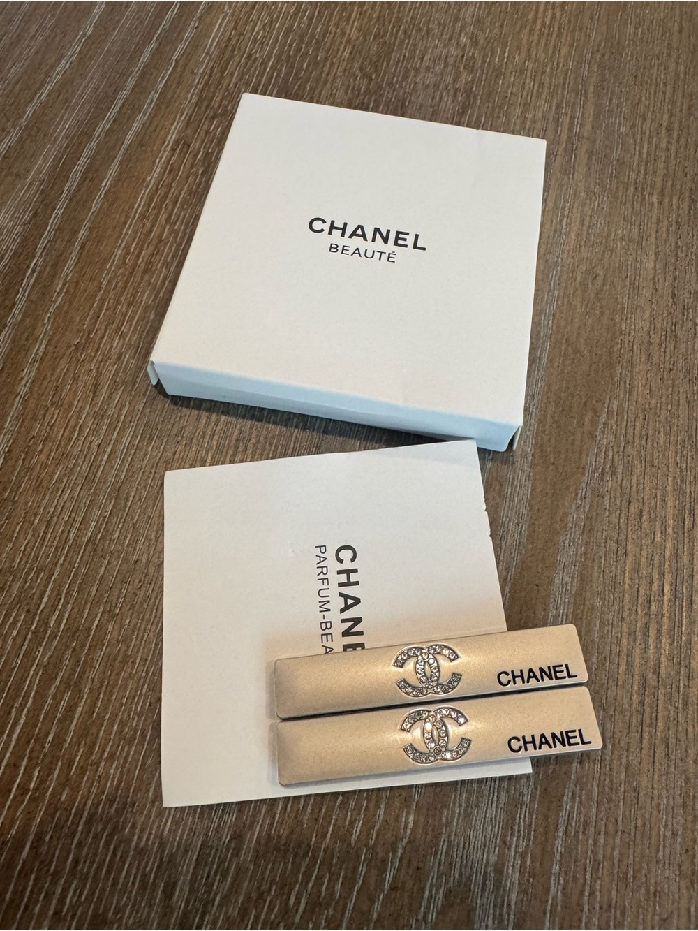 CHANEL Beuaté Silver Barrettes with Crystal CC Logo Hair Clips - Pair